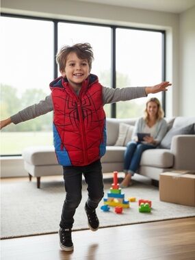 Marvel Spider-Man Boys Puffer Vest Size 5 Red Blue Hooded Superhero Jacket